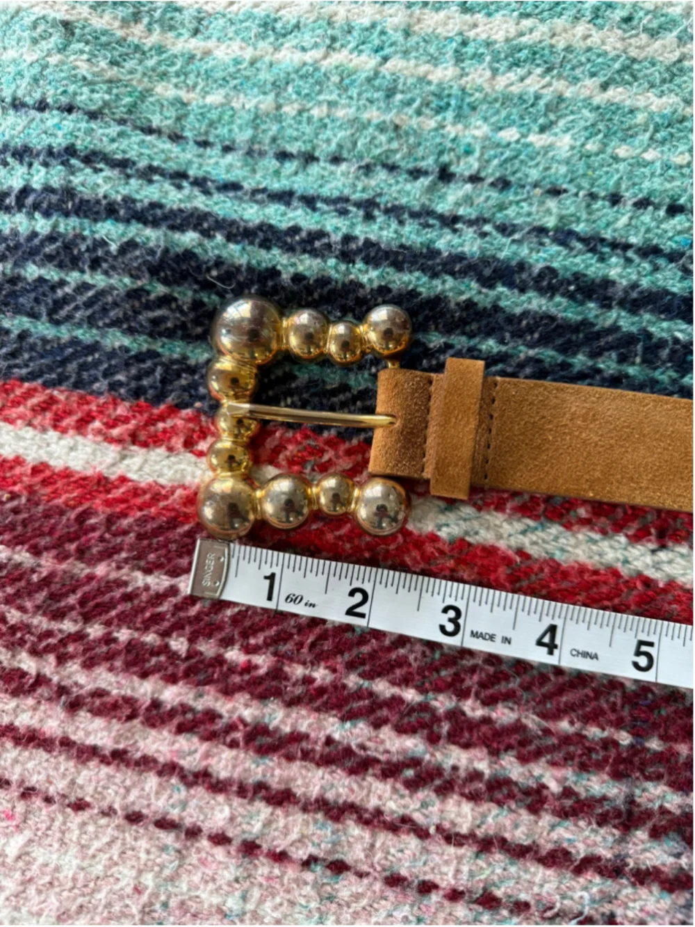 Sandro Caramel Brown Leather Gold/Silver Buckle Belt S